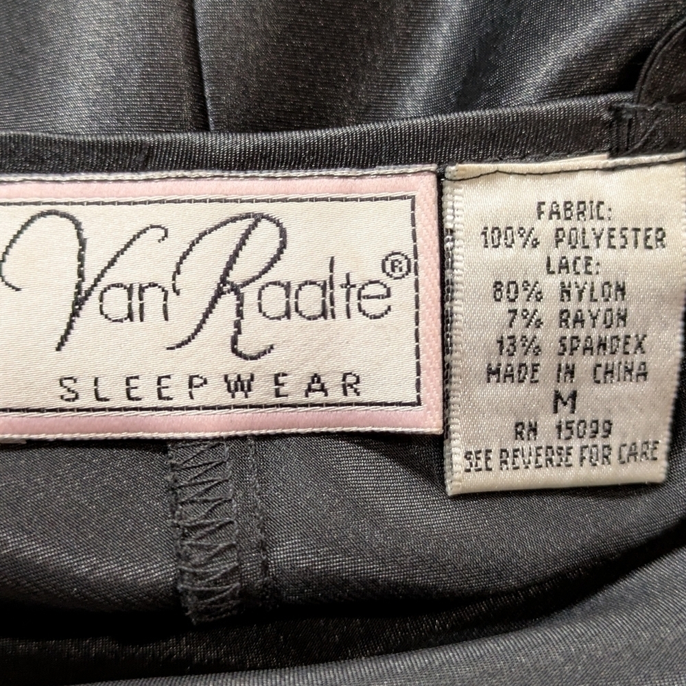 Vintage Van Raalte black floral lace & satin lingerie nightgown M - Picture 6 of 7